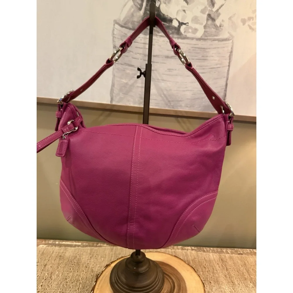 Coach Hobo Top Zip Raspberry Leather‎ Hobo Shoulder Bag  #3651  Rare Authentic